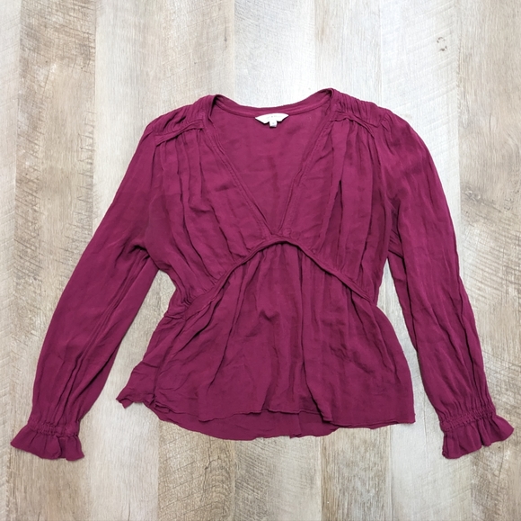 Lucky Brand Purple V Neck Long Sleeve Blouse - Picture 1 of 16